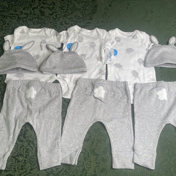 NWT TRIPLETS 3m 9m 6M easter outfit hat 3p carters